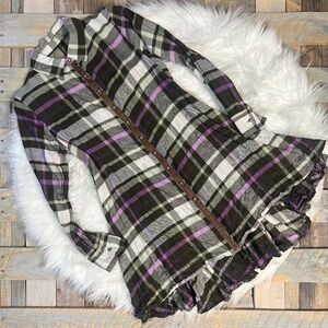 EUC [Aratta Silent Journey] Green White & Purple Plaid Shirtdress Tunic | Small